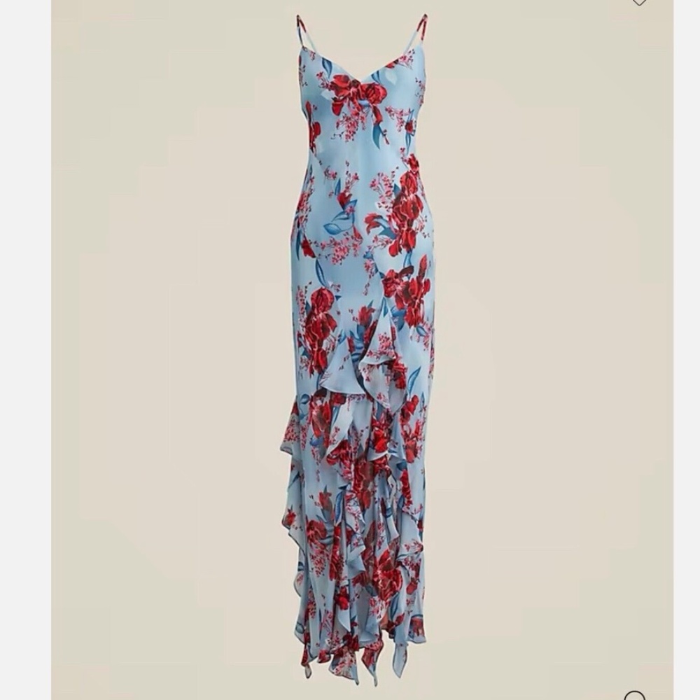 J.Crew Collection Ruffle Slip Dress – NWT! Size 4 | Blue & Red Floral - Picture 2 of 10